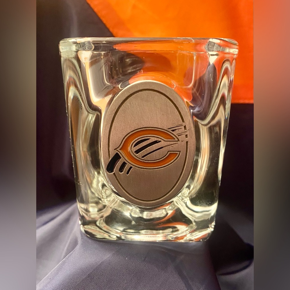 Chicago Bears Shot Glass, NFL, Squared Design, Pewter Insignia
